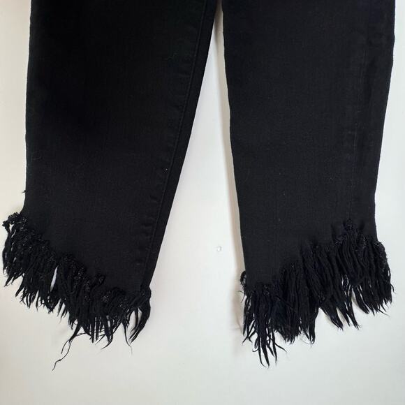 FRAME Le High Skinny Black Denim Jeans Frayed Uneven Hem Women's Size 27 - Picture 6 of 7